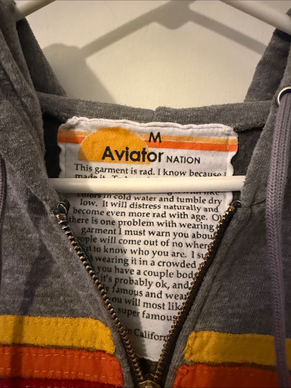Aviator Nation Gray Joggers/ Hoodie with Retro Rainbow 5 Stripe SET!!! - Picture 3 of 6